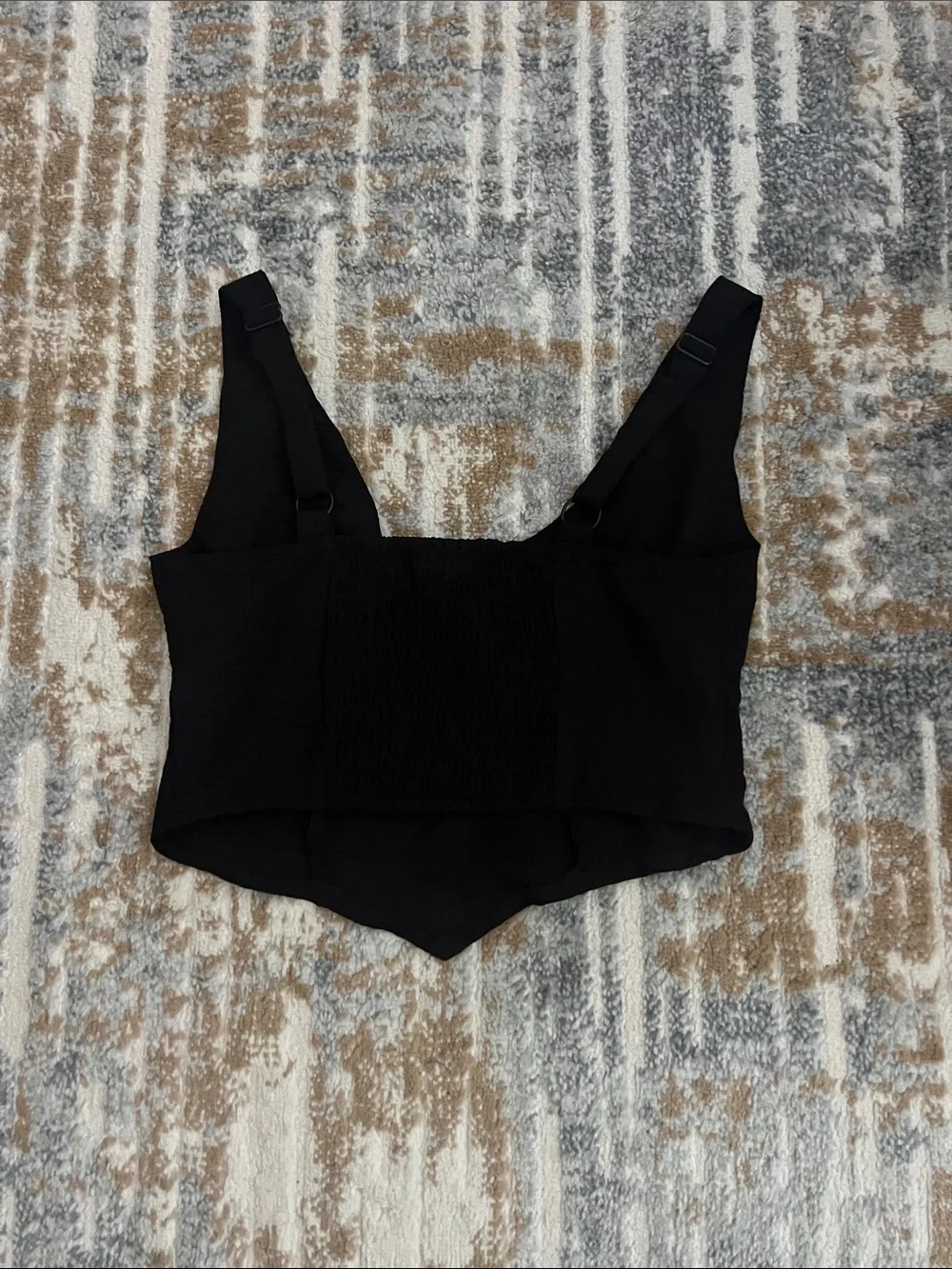 Black Button-Front V-Neck Cropped Tank Top & Black Pants Set